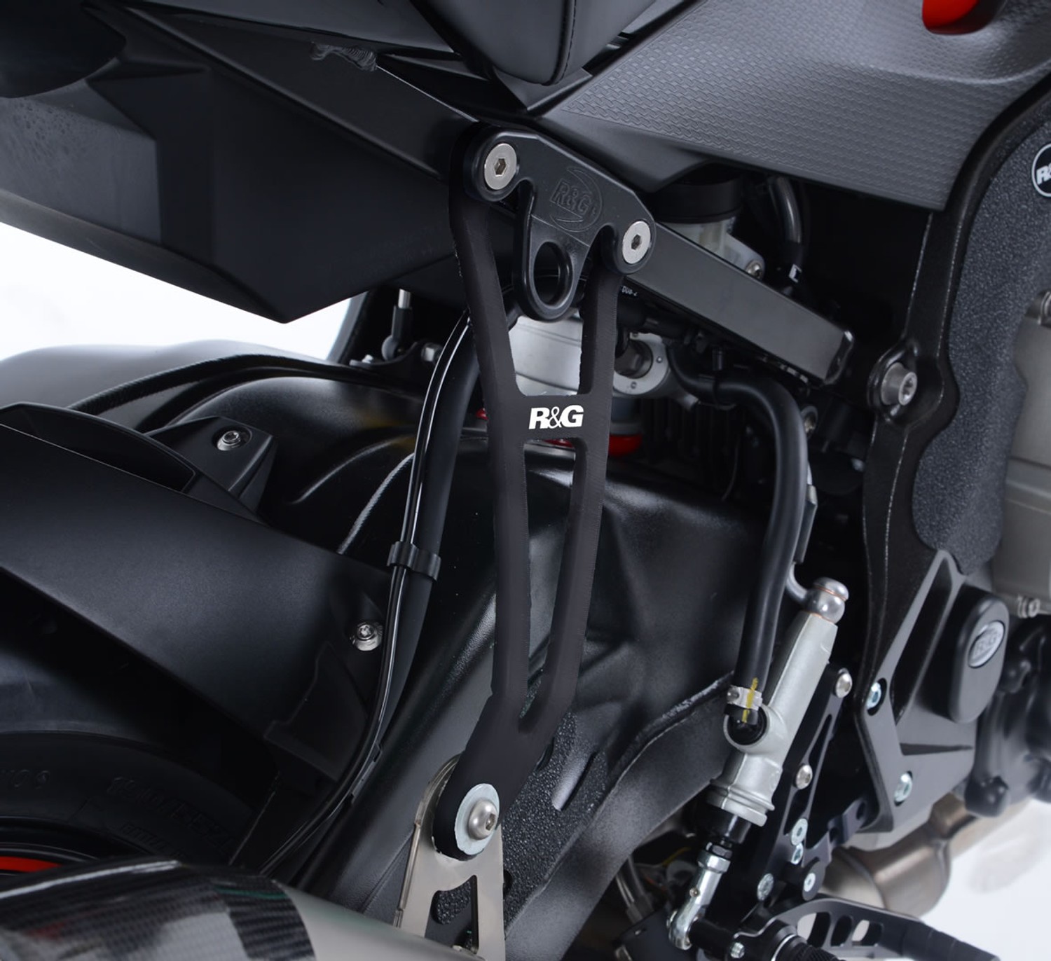 R&G Racing Exhaust Hanger & Left Hand Footrest Blanking Plate (kit) with Akrapovic Exhaust for BMW S1000R '17-'22 R&G Racing Exhaust Hanger & Left Hand Footrest Blanking Plate (kit) with Akrapovic Exhaust for BMW S1000R '17-'22